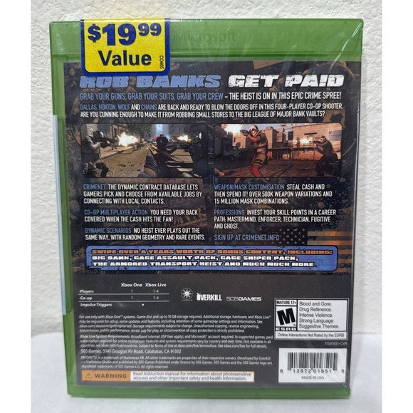Payday 2: Crimewave Microsoft Xbox One 2015 MR 17+ Video Game :Sealed - Picture 2 of 4